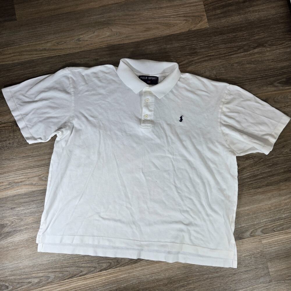 Vintage 90s Polo Sport Ralph Lauren Polo Shirt Mens 3XL White USA Flag Logo Y2K